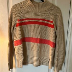 Tan Cowl Neck Sweater with Horizontal Stripes
